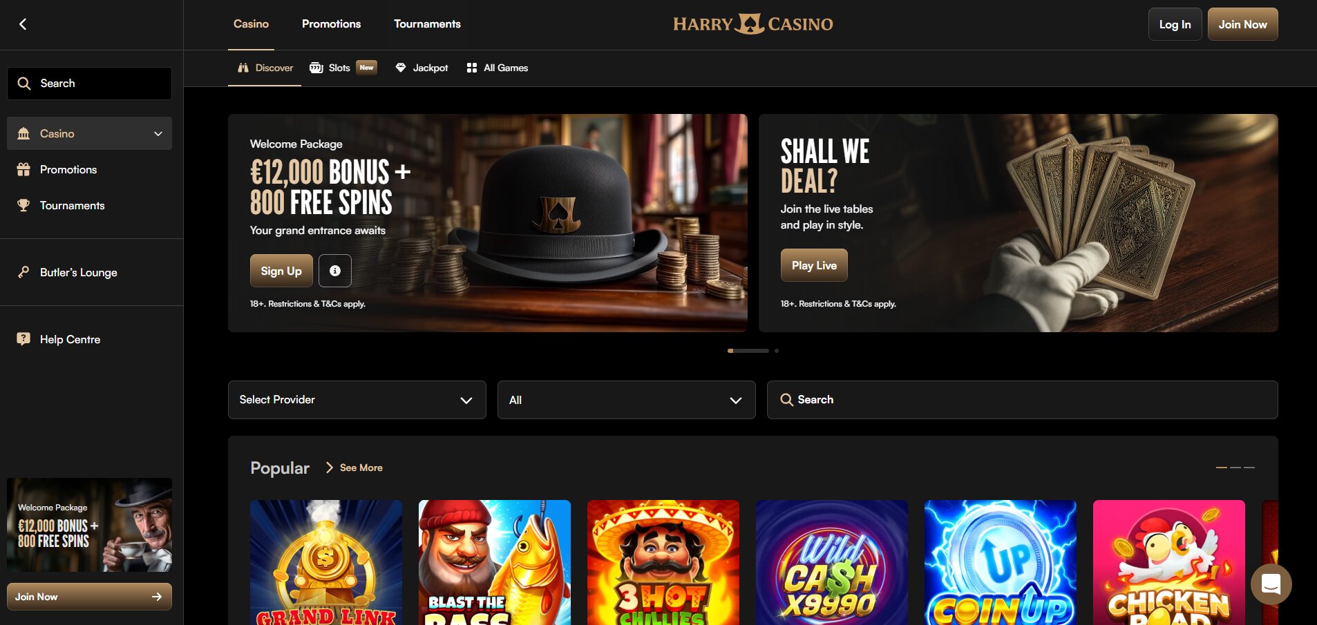 screenshot van homepage harry casino nederland